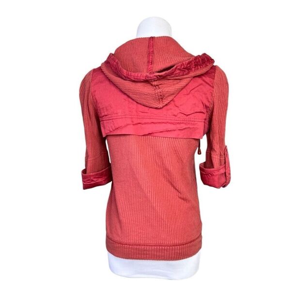 Marc by Marc Jacobs Zip Front Waffle Hoodie Top XS Cinnamon Short Sleeve - Picture 3 of 12